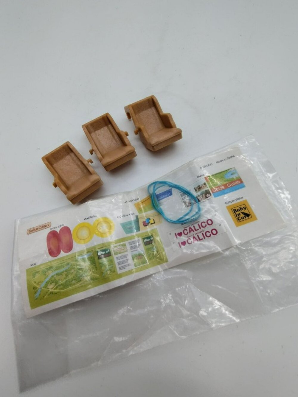 Calico Critters 3 baby car seats plus car sticker sheet replacements
